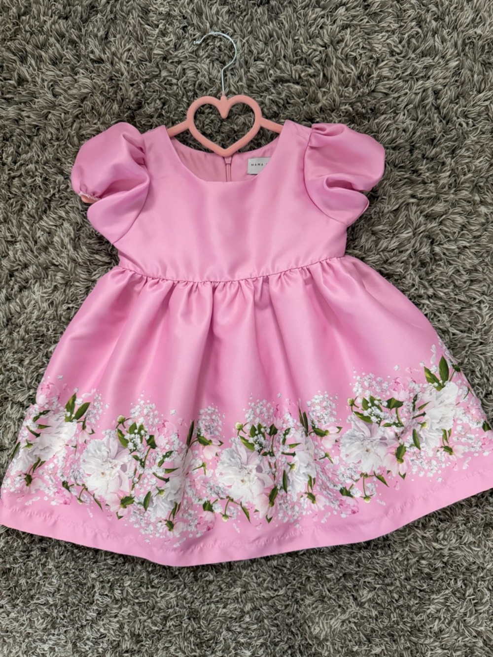 Mama Luma Girls' Pink Floral Hem Puff-Sleeve Dress size 24 M NWOT never worn